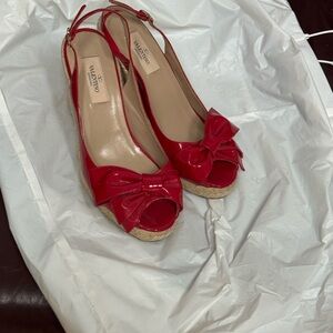 Valentino Garavani Red Espadrille Wedges with Bow